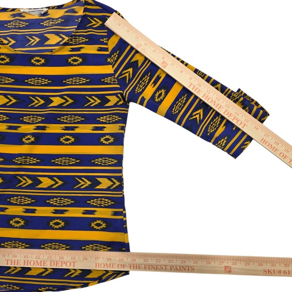 Peach Love Cream Tunic Top Small Blue Yellow Aztec Print 3/4 Sleeve‎ - Picture 7 of 7